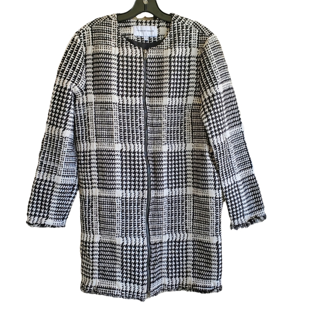 Cupcakes and Cashmere Fernando Jacket Black White Herringbone Jacket Size Large